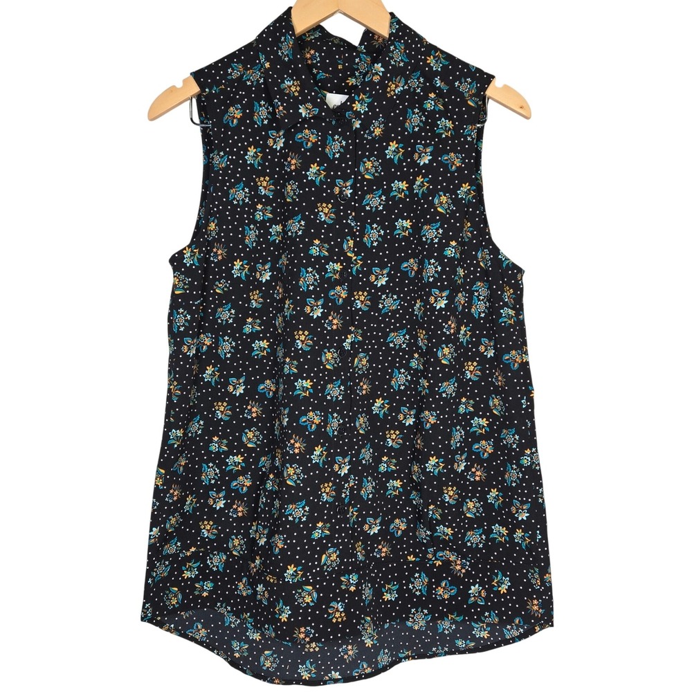 Cabi 3440 Whimsy Floral Black Collared‎ Sleeveless Button Up Blouse 3440